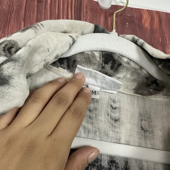 BRYN WALKER NOA Tunic Top Medium Cream Black Linen Cowl Neck Angle Hem - Picture 5 of 8